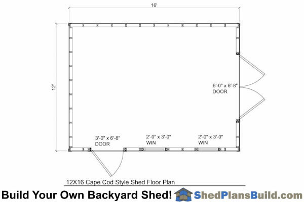 12x16 Cape Cod Shed Floor Plan